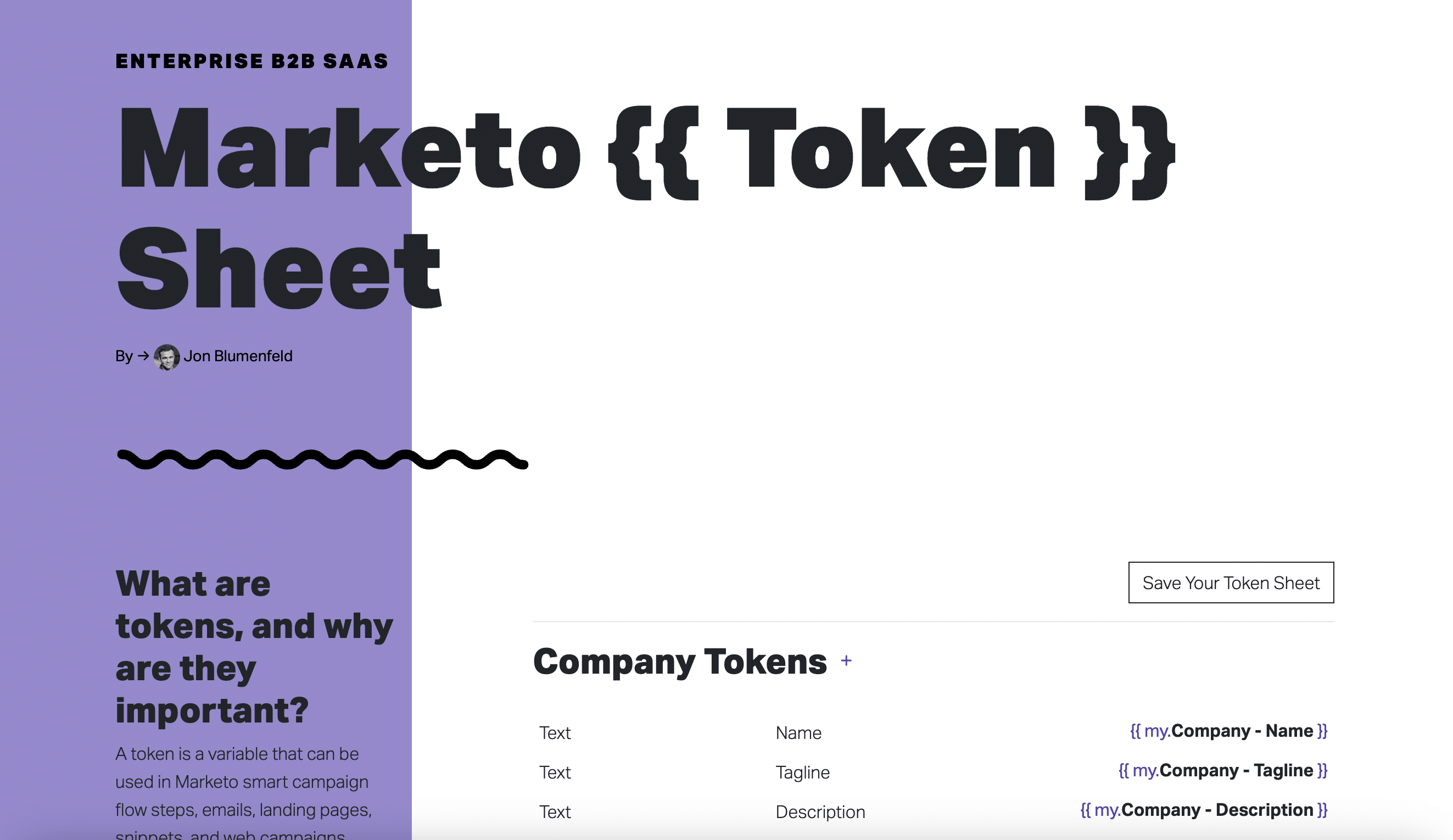 Marketo Token Sheet Jon Blumenfeld